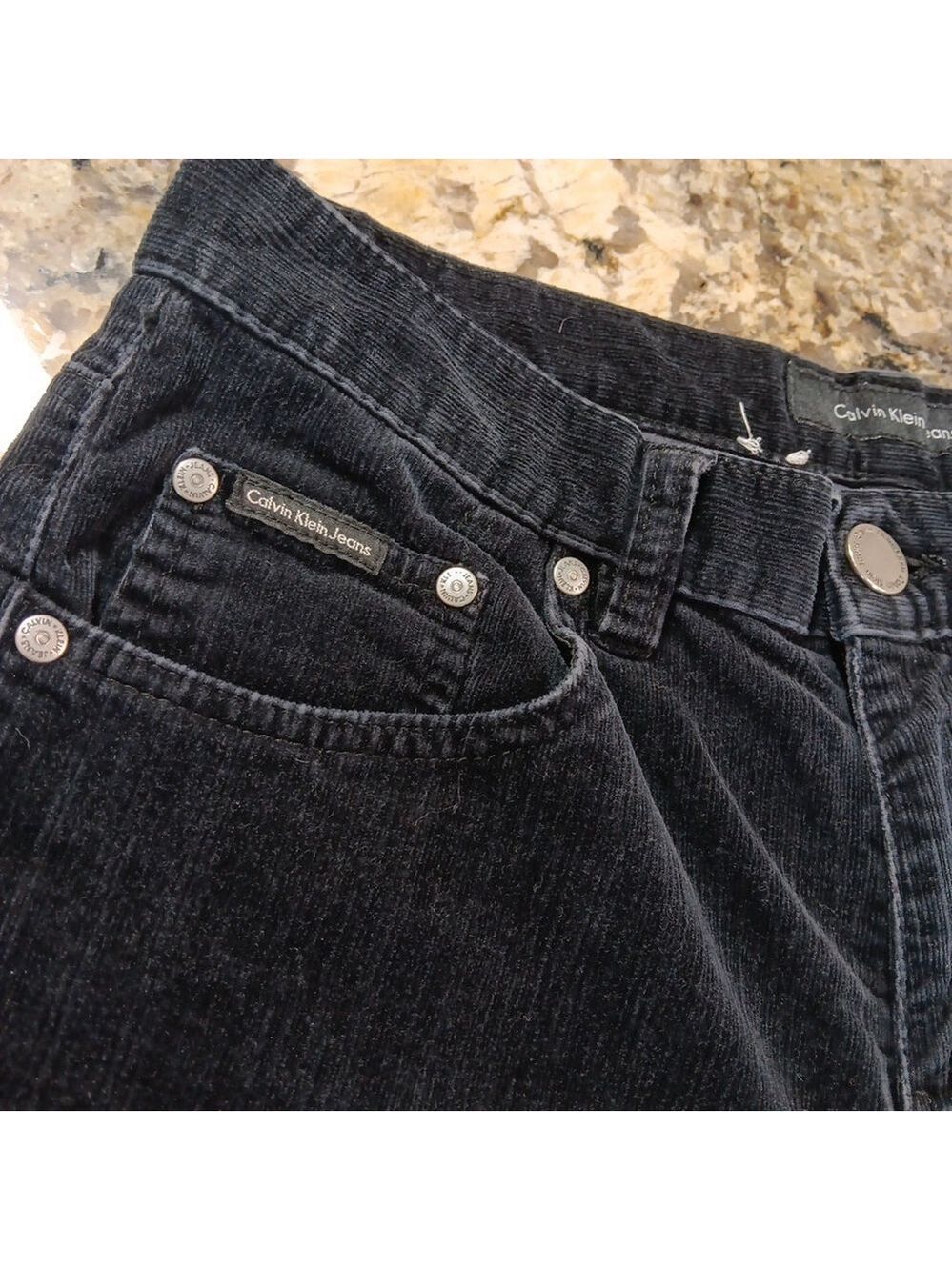 Size 8 X 28 Calvin Klein Jeans Womens Black Velvet Bootcut Mid Rise Pants - Picture 11 of 12